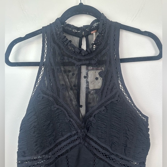 NWT Free People Valencia Embroidered Lace High Neck Mini Black Dress Size Medium - Picture 7 of 13